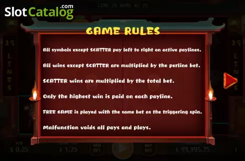 Game Rules screen. Kai Feng Fu slot