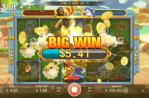 Big Win screen. Lion vs Shark slot