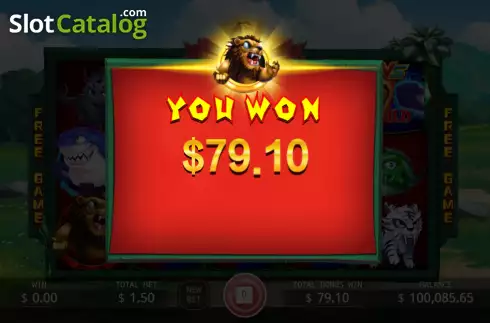 Win Free Spins screen. Lion vs Shark slot
