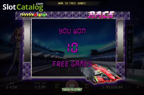 Free Spins Win Screen. Lady Racer slot