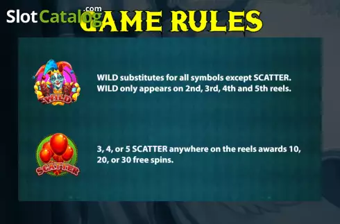 Game Rules screen. Scary Clown (KA Gaming) slot
