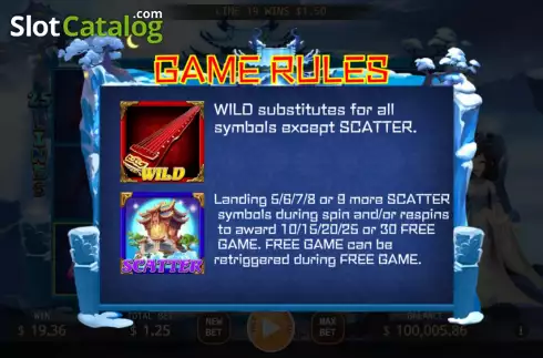 Game Rules screen 2. Snow Goddess slot