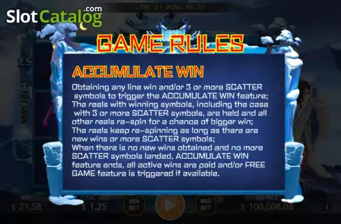 Game Rules screen 3. Snow Goddess slot