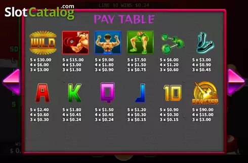 PayTable screen. Crazy Gym slot