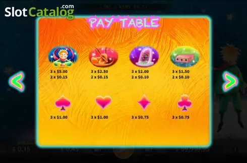Paytable screen. The Little Prince Lock 2 Spin slot