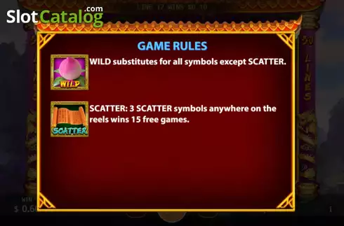 Game Rules screen 2. Zhong Yi and Dragon slot