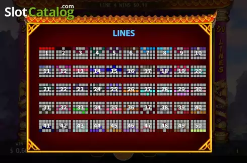 PayLines screen. Zhong Yi and Dragon slot
