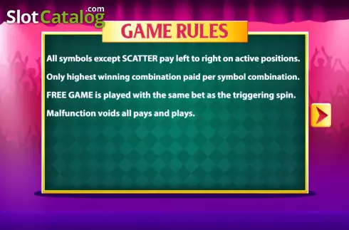 Game Rules screen. Acrobats slot