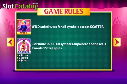 Game Rules screen 2. Acrobats slot