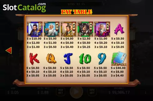 Paytable screen. Master of Wulin Lock 2 Spin slot