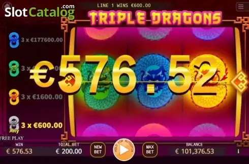 Win Screen. Triple Dragons (KA Gaming) slot