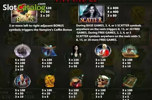 Paytable 2. Vampire's Tale slot