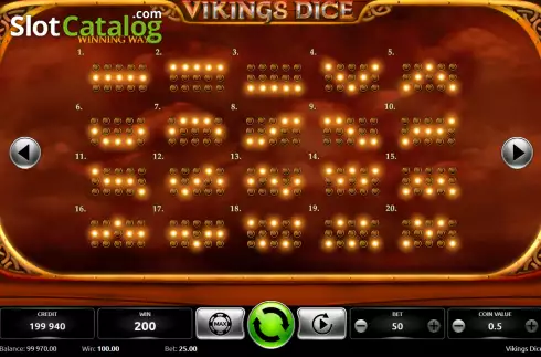 Paylines screen. Vikings Dice slot