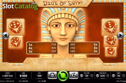 Paytable screen 2. Dice Of Egypt slot