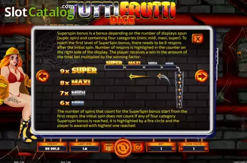 Game Features screen 2. Tutti Frutti Dice slot