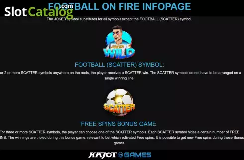 Game Features screen. Football On Fire slot