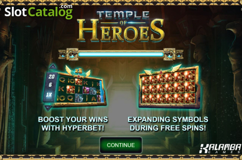 Start Screen. Temple of Heroes (Kalamba Games) slot