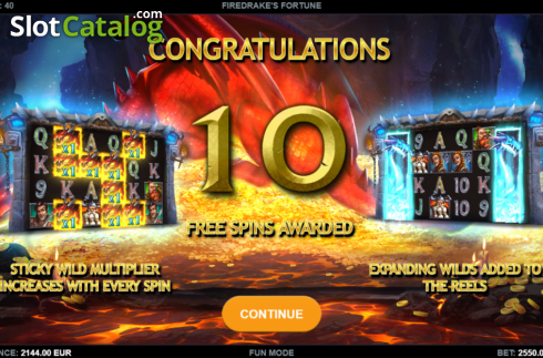 Free Spins screen. Firedrake’s Fortune slot