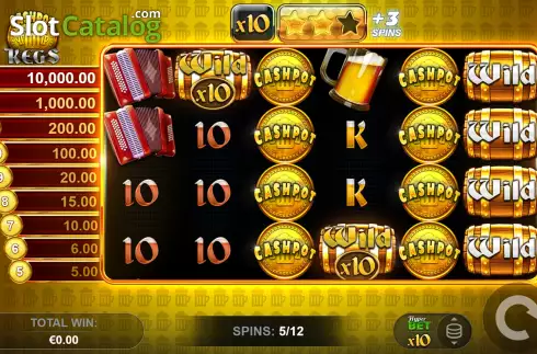 Free Spins Gameplay Screen. Cashpot Kegs slot