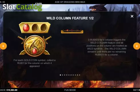 Wild column feature screen. Age of Dragons Mini-max slot