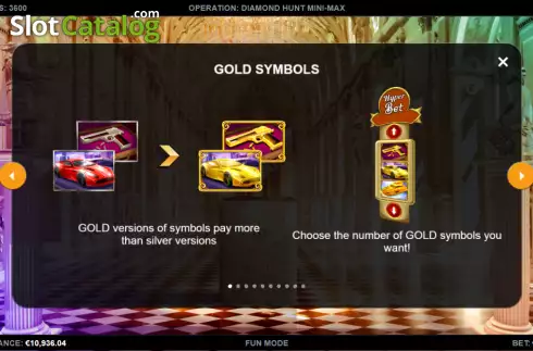 Gold symbols screen. Operation: Diamond Hunt Mini-max slot