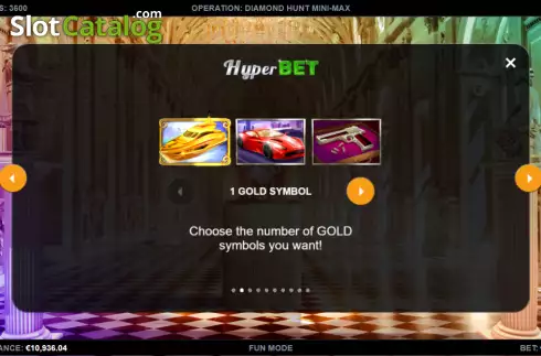 Hyper Bet screen. Operation: Diamond Hunt Mini-max slot