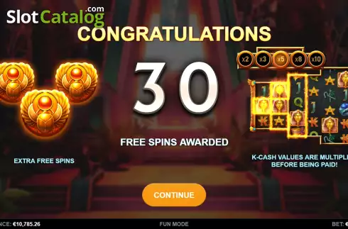 Free Spins Win Screen. Flaming Scarabs slot