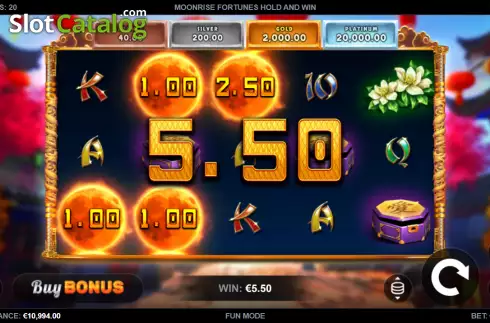 Win screen. Moonrise Fortunes Hold & Win slot