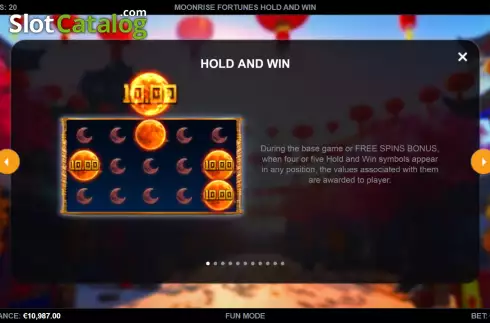 Hold and Win screen. Moonrise Fortunes Hold & Win slot