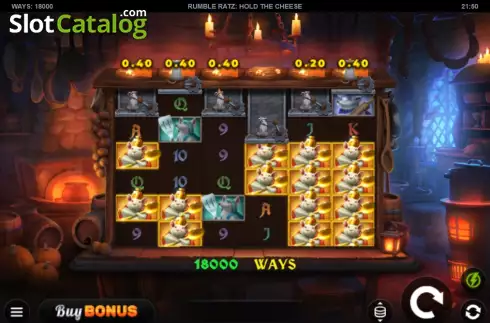 Game screen. Rumble Ratz Hold the Cheese slot
