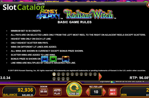 Info . Money Galaxy Radiant Witch slot