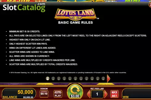 Rules Screen. Lotus Land with Quickstrike slot