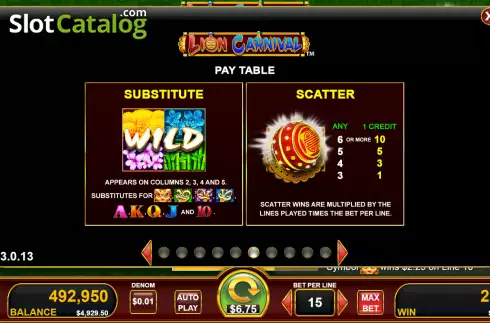 Paytable screen. Lion Carnival slot