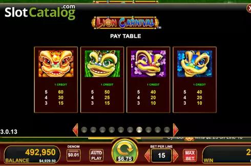 Paytable screen 2. Lion Carnival slot