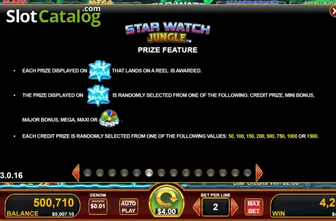 Prize feature screen. Star Watch Jungle slot