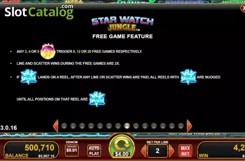 Free Game feature screen. Star Watch Jungle slot