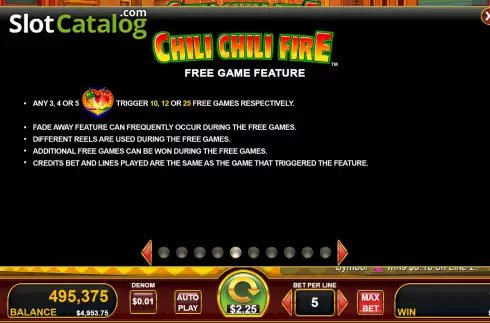 Free Game feature screen. Chili Chili Fire slot