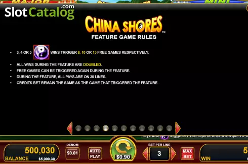 Free Games screen. China Shores with Quick Strike slot