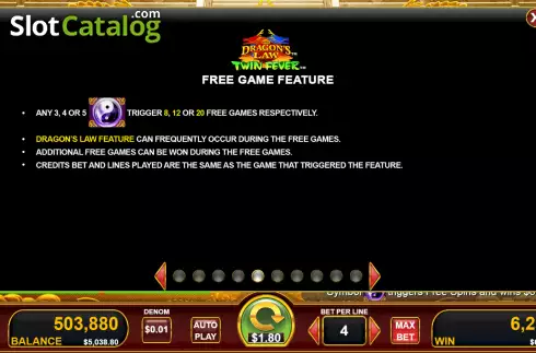 Free Games screen. Dragon's Law slot