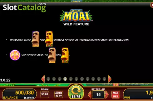 Wild symbols screen. Great Moai slot