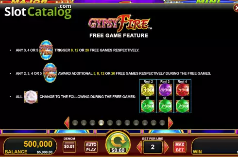 Free Game feature screen. Gypsy Fire with Quick Strike slot