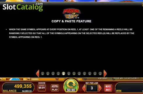 Copy and paste feature screen. Pride of Egypt slot