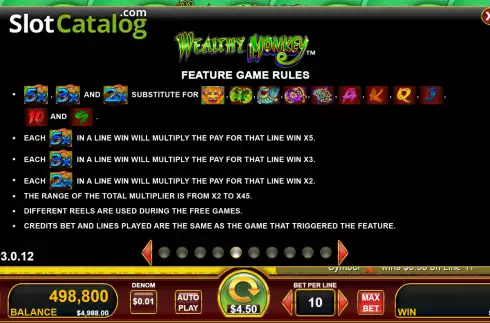 Feature Game screen. Wealthy Monkey slot