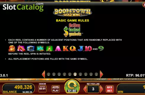 Stacked symbols screen. Boomtown Gold Mine slot