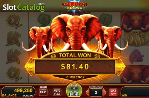 Win Free Games screen. Elephant Break slot