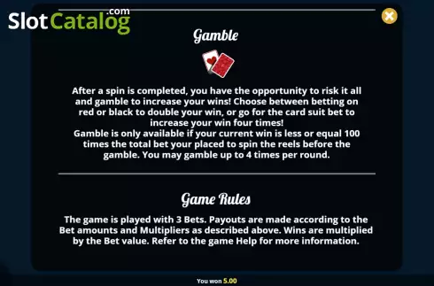 Gamble feature and rules screen. Mr Alchemister slot