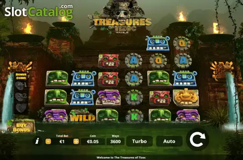 Game Screen. The Treasures of Tizoc slot