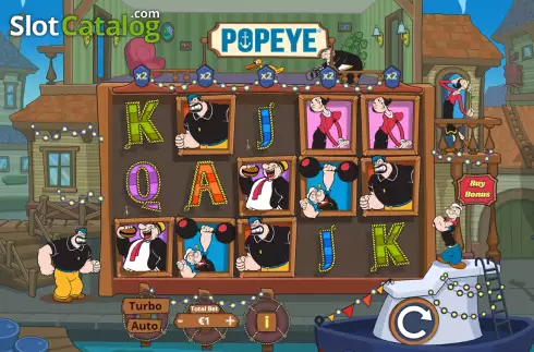 Game Screen. Popeye (Lady Luck Games) slot