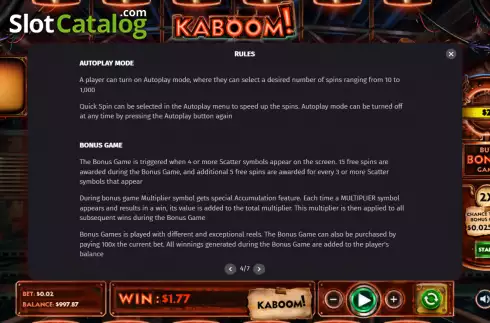 Bonus Game screen. Kaboom (Lambda Gaming) slot