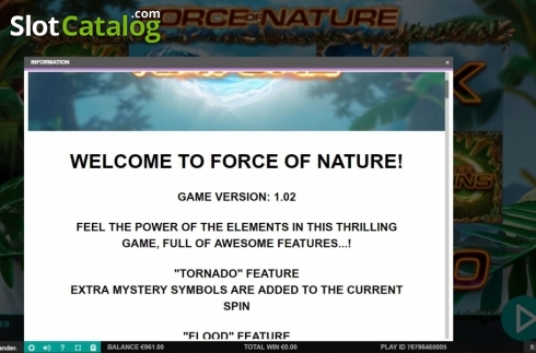 Features. Force of Nature slot